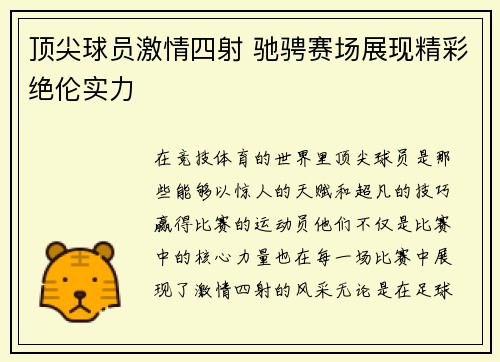 顶尖球员激情四射 驰骋赛场展现精彩绝伦实力
